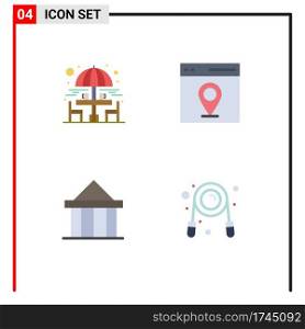 4 Flat Icon concept for Websites Mobile and Apps chair, citadel, sitting table, map, court Editable Vector Design Elements