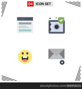 4 Flat Icon concept for Websites Mobile and Apps communication, emojis, interface, protect, motivation Editable Vector Design Elements