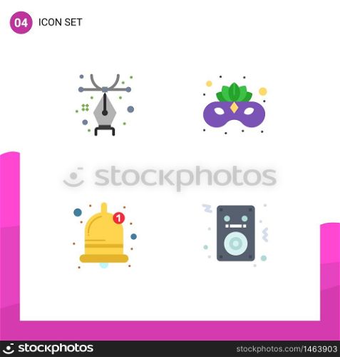 4 Flat Icon concept for Websites Mobile and Apps design, sound, carnival, face mask, songs Editable Vector Design Elements