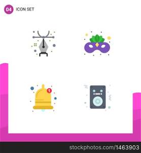 4 Flat Icon concept for Websites Mobile and Apps design, sound, carnival, face mask, songs Editable Vector Design Elements