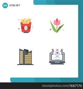 4 Flat Icon concept for Websites Mobile and Apps fast food, skyscraper, decoration, plant, rocket Editable Vector Design Elements