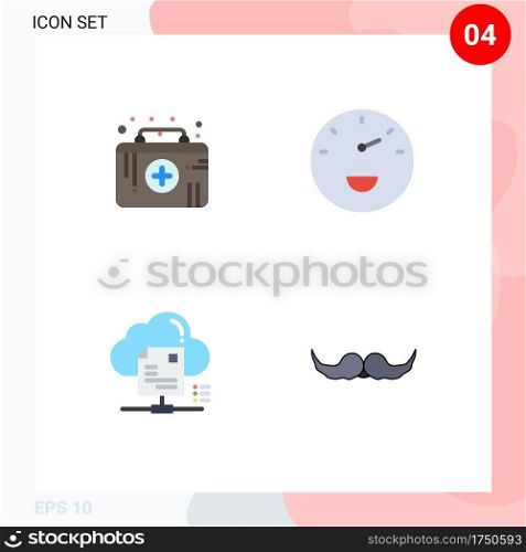 4 Flat Icon concept for Websites Mobile and Apps first aid kit, online, medical emergency, speed, document Editable Vector Design Elements