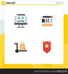 4 Flat Icon concept for Websites Mobile and Apps gallery, market, screen, layout, cart Editable Vector Design Elements