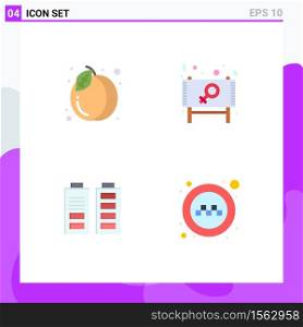 4 Flat Icon concept for Websites Mobile and Apps pack, acumulator, fruit, day, power Editable Vector Design Elements
