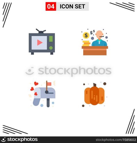 4 Flat Icon concept for Websites Mobile and Apps tv, mail, consumer, box, pumpkin Editable Vector Design Elements