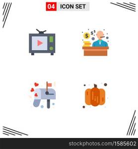 4 Flat Icon concept for Websites Mobile and Apps tv, mail, consumer, box, pumpkin Editable Vector Design Elements