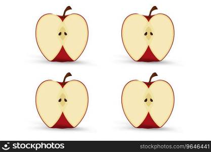 4 Fresh apple fruit cut object, element on isolated white background, healthy fruits concepts