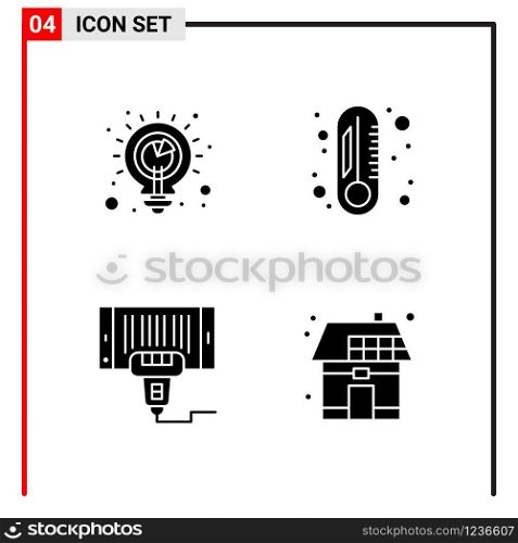 4 General Icons for website design print and mobile apps. 4 Glyph Symbols Signs Isolated on White Background. 4 Icon Pack.. Creative Black Icon vector background