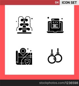 4 Icon Pack Solid Style Glyph Symbols on White Background. Simple Signs for general designing.. Creative Black Icon vector background
