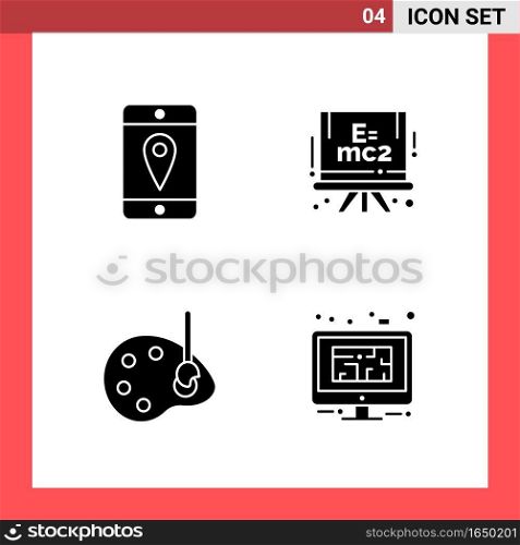 4 Icon Pack Solid Style Glyph Symbols on White Background. Simple Signs for general designing.. Creative Black Icon vector background