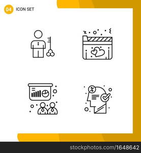 4 Icon Set. Line Style Icon Pack. Outline Symbols isolated on White Backgound for Responsive Website Designing.. Creative Black Icon vector background