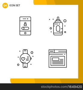 4 Icon Set. Line Style Icon Pack. Outline Symbols isolated on White Backgound for Responsive Website Designing.. Creative Black Icon vector background