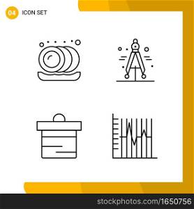 4 Icon Set. Line Style Icon Pack. Outline Symbols isolated on White Backgound for Responsive Website Designing.. Creative Black Icon vector background
