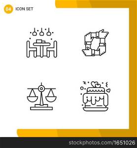 4 Icon Set. Line Style Icon Pack. Outline Symbols isolated on White Backgound for Responsive Website Designing.. Creative Black Icon vector background