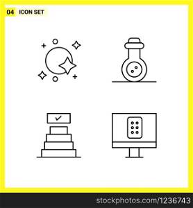 4 Icon Set. Simple Line Symbols. Outline Sign on White Background for Website Design Mobile Applications and Print Media.. Creative Black Icon vector background