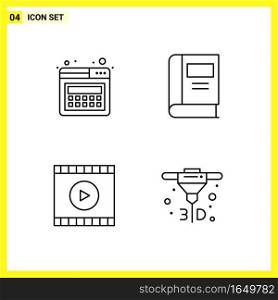 4 Icon Set. Simple Line Symbols. Outline Sign on White Background for Website Design Mobile Applications and Print Media.. Creative Black Icon vector background