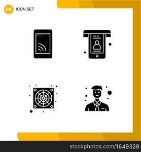 4 Icon Set. Solid Style Icon Pack. Glyph Symbols isolated on White Backgound for Responsive Website Designing.. Creative Black Icon vector background