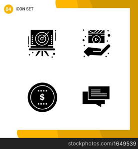 4 Icon Set. Solid Style Icon Pack. Glyph Symbols isolated on White Backgound for Responsive Website Designing.. Creative Black Icon vector background