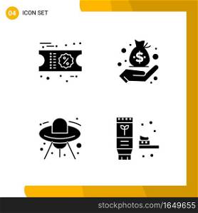 4 Icon Set. Solid Style Icon Pack. Glyph Symbols isolated on White Backgound for Responsive Website Designing.. Creative Black Icon vector background