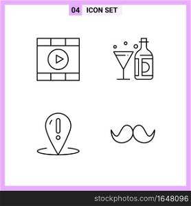 4 Icons in Line Style. Outline Symbols on White Background. Creative Vector Signs for Web mobile and Print.. Creative Black Icon vector background