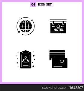4 Icons in Solid Style. Glyph Symbols on White Background. Creative Vector Signs for Web mobile and Print.. Creative Black Icon vector background