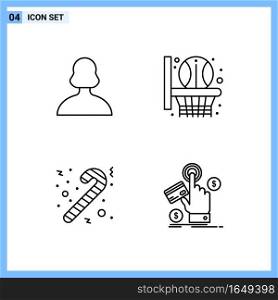 4 Icons. Line style Creative Outline Symbols. Black Line Icon Sign Isolated on White Background.. Creative Black Icon vector background