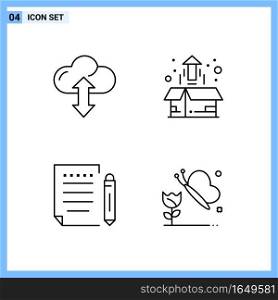 4 Icons. Line style Creative Outline Symbols. Black Line Icon Sign Isolated on White Background.. Creative Black Icon vector background