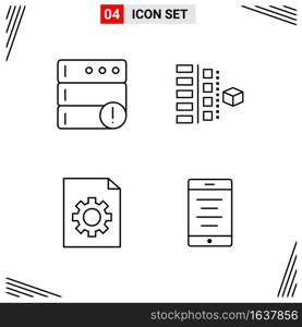 4 Icons Line Style. Grid Based Creative Outline Symbols for Website Design. Simple Line Icon Signs Isolated on White Background. 4 Icon Set.. Creative Black Icon vector background