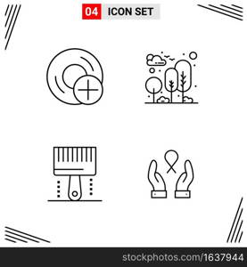 4 Icons Line Style. Grid Based Creative Outline Symbols for Website Design. Simple Line Icon Signs Isolated on White Background. 4 Icon Set.. Creative Black Icon vector background