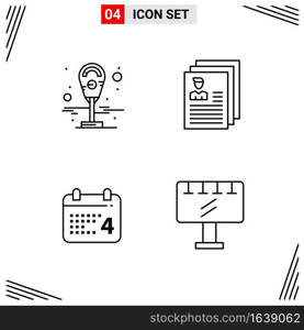 4 Icons Line Style. Grid Based Creative Outline Symbols for Website Design. Simple Line Icon Signs Isolated on White Background. 4 Icon Set.. Creative Black Icon vector background