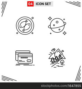 4 Icons Line Style. Grid Based Creative Outline Symbols for Website Design. Simple Line Icon Signs Isolated on White Background. 4 Icon Set.. Creative Black Icon vector background