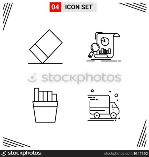 4 Icons Line Style. Grid Based Creative Outline Symbols for Website Design. Simple Line Icon Signs Isolated on White Background. 4 Icon Set.. Creative Black Icon vector background