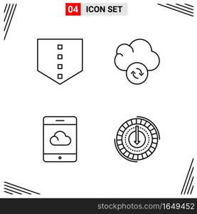 4 Icons Line Style. Grid Based Creative Outline Symbols for Website Design. Simple Line Icon Signs Isolated on White Background. 4 Icon Set.. Creative Black Icon vector background