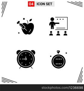 4 Icons Solid Style. Grid Based Creative Glyph Symbols for Website Design. Simple Solid Icon Signs Isolated on White Background. 4 Icon Set.. Creative Black Icon vector background