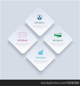 4 infographics rectangle paper index with data template. Vector illustration abstract background. Can be used for workflow layout, business step, banner, web design.