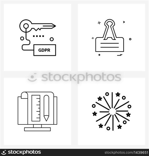 4 Interface Line Icon Set of modern symbols on access, web, security, stationary, screen Vector Illustration