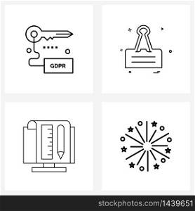4 Interface Line Icon Set of modern symbols on access, web, security, stationary, screen Vector Illustration