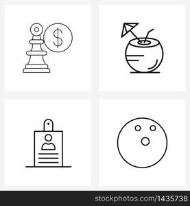 4 Interface Line Icon Set of modern symbols on advice, badge, financial, fruit, id Vector Illustration