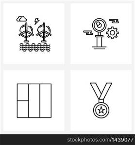 4 Interface Line Icon Set of modern symbols on air turbine, layout, gear, sky, medal Vector Illustration
