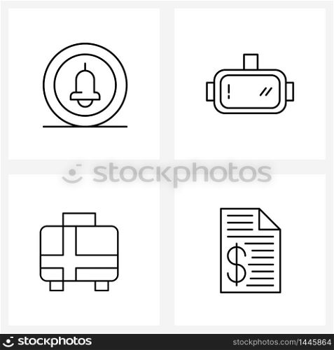 4 Interface Line Icon Set of modern symbols on alert, briefcase, conference table, furniture, file Vector Illustration