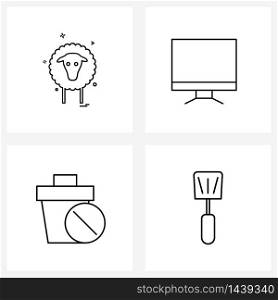 4 Interface Line Icon Set of modern symbols on animal, delete, pet, screen, trash Vector Illustration