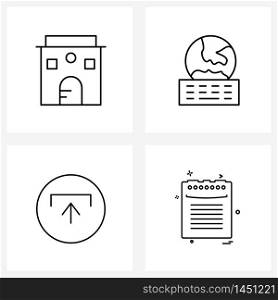 4 Interface Line Icon Set of modern symbols on apartment, up, browsing, internet, clipboard Vector Illustration