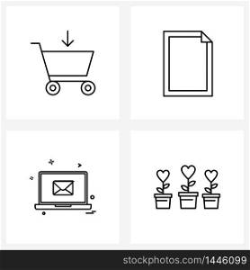 4 Interface Line Icon Set of modern symbols on arrow, laptop , down, page, message Vector Illustration