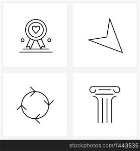 4 Interface Line Icon Set of modern symbols on award, reload, ribbon, mouse, architecture Vector Illustration