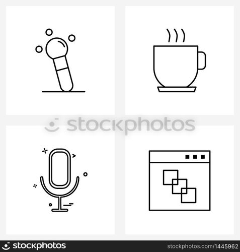 4 Interface Line Icon Set of modern symbols on beauty, media, coffee, meal, browser Vector Illustration