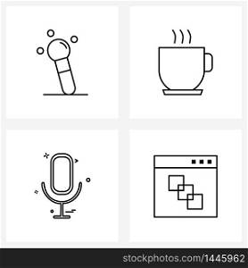 4 Interface Line Icon Set of modern symbols on beauty, media, coffee, meal, browser Vector Illustration