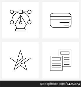 4 Interface Line Icon Set of modern symbols on Bezier, decorations, design, debit card, document Vector Illustration