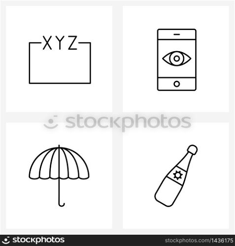 4 Interface Line Icon Set of modern symbols on box; rain; title; show; raining Vector Illustration