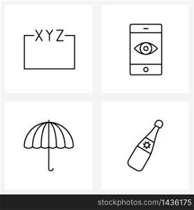 4 Interface Line Icon Set of modern symbols on box; rain; title; show; raining Vector Illustration