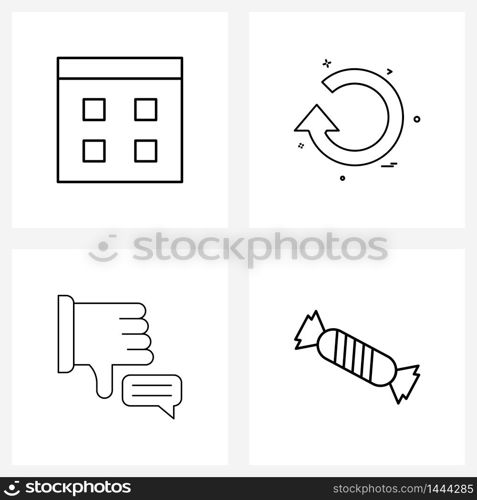 4 Interface Line Icon Set of modern symbols on browser, state, window, retry, candy Vector Illustration